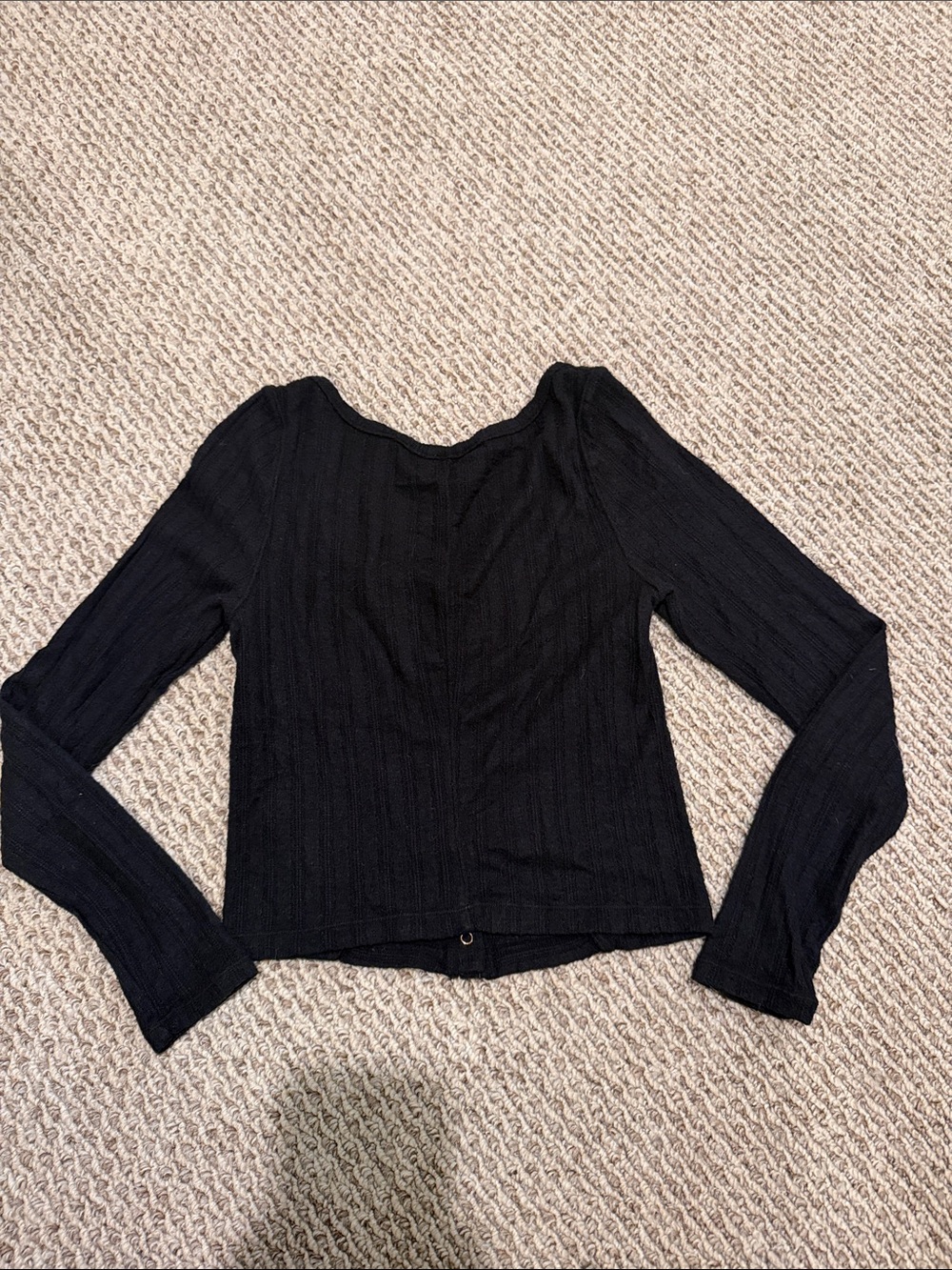Free People Black Ribbed Button-Front Long Sleeve Top - Picture 3 of 6